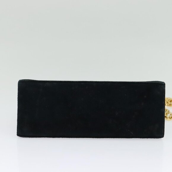 Salvatore Ferragamo Gancini Chain Shoulder Bag Suede Black Gold Auth 140965 - Picture 6 of 16